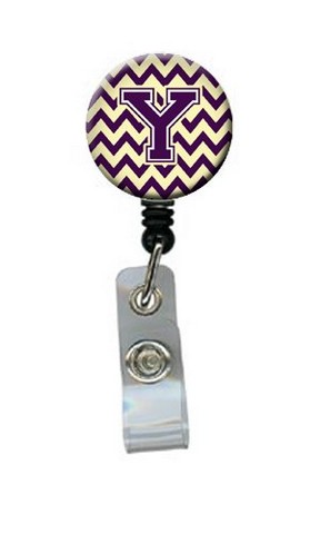 Letter Y Chevron Purple & Gold Retractable Badge Reel