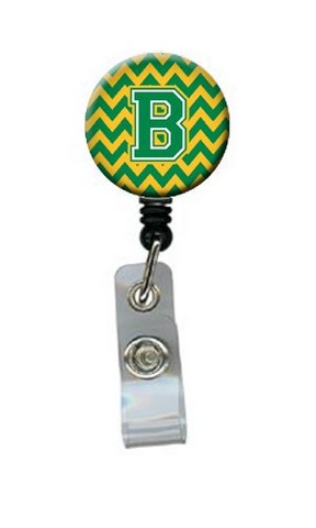 CJ1059-BBR Letter B Chevron Green & Gold Retractable Badge Reel