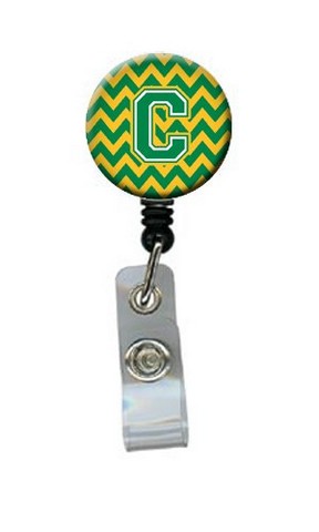 CJ1059-CBR Letter C Chevron Green & Gold Retractable Badge Reel