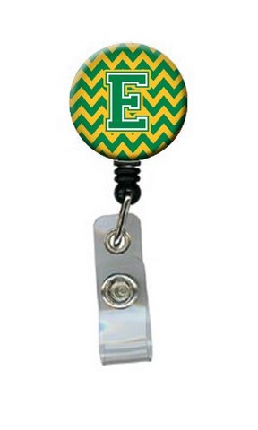 CJ1059-EBR Letter E Chevron Green & Gold Retractable Badge Reel