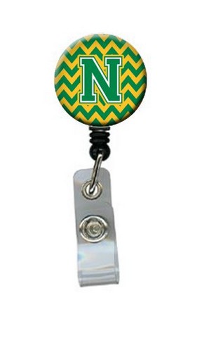 Letter N Chevron Green & Gold Retractable Badge Reel