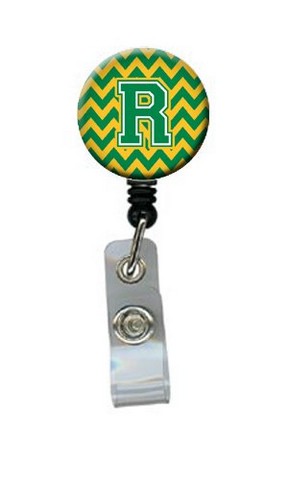 Letter R Chevron Green & Gold Retractable Badge Reel