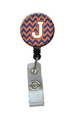 Letter J Chevron Blue & Orange No.3 Retractable Badge Reel - Blue & Orange - 5in. H x 1in. W x 2in. L