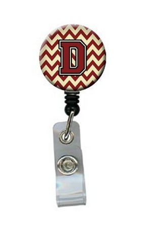 CJ1061-DBR Letter D Chevron Maroon & Gold Retractable Badge Reel
