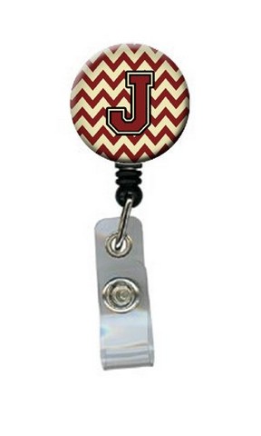 Letter J Chevron Maroon & Gold Retractable Badge Reel - Maroon & Gold - 5in. H x 1in. W x 2in. L