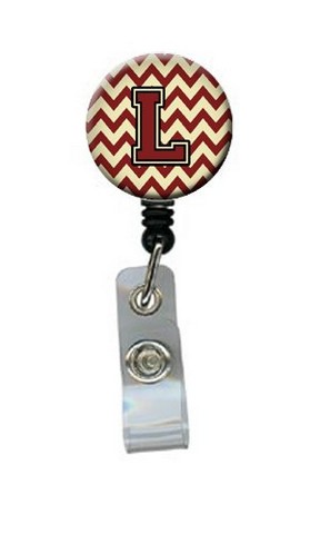 CJ1061-LBR Letter L Chevron Maroon & Gold Retractable Badge Reel