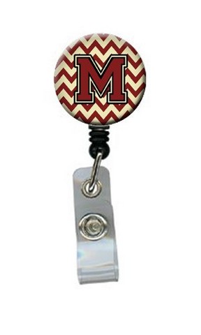 CJ1061-MBR Letter M Chevron Maroon & Gold Retractable Badge Reel