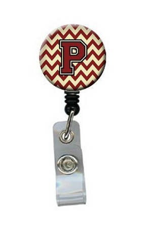 CJ1061-PBR Letter P Chevron Maroon & Gold Retractable Badge Reel