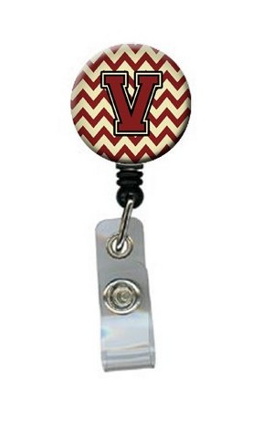 CJ1061-VBR Letter V Chevron Maroon & Gold Retractable Badge Reel