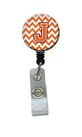 Letter J Chevron Orange & Regalia Retractable Badge Reel