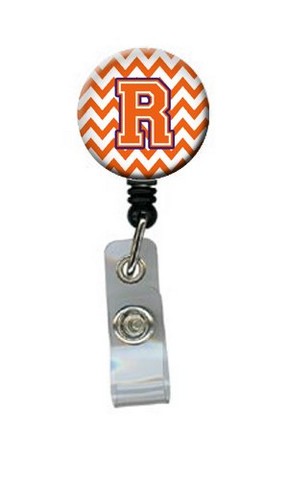 Letter R Chevron Orange & Regalia Retractable Badge Reel