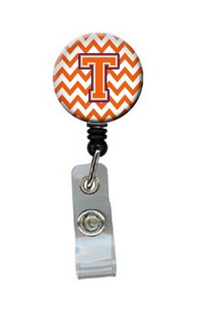 Letter T Chevron Orange & Regalia Retractable Badge Reel