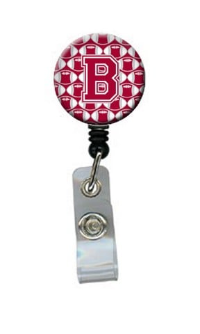 Letter B Football Crimson - Grey & White Retractable Badge Reel