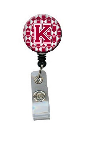 Letter K Football Crimson - Grey & White Retractable Badge Reel