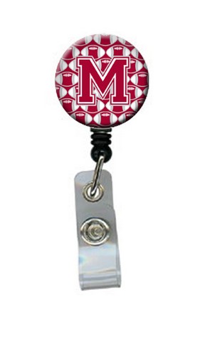 Letter M Football Crimson - Grey & White Retractable Badge Reel