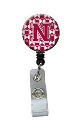 Letter N Football Crimson - Grey & White Retractable Badge Reel