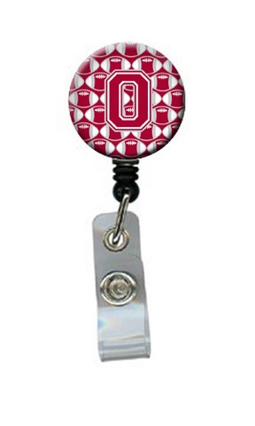 Letter O Football Crimson - Grey & White Retractable Badge Reel