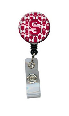 Letter S Football Crimson, Grey & White Retractable Badge Reel