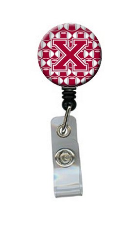 Letter X Football Crimson - Grey & White Retractable Badge Reel