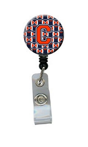 Letter C Football Orange, Blue & White Retractable Badge Reel