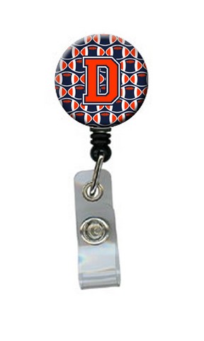 Letter D Football Orange - Blue & White Retractable Badge Reel