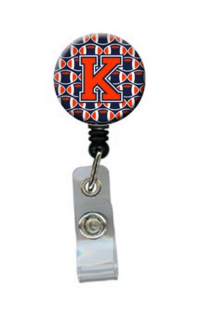 Letter K Football Orange - Blue & White Retractable Badge Reel