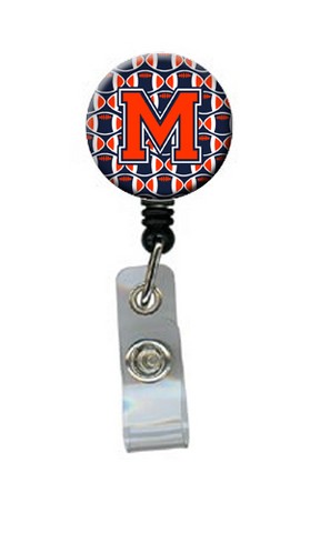 Letter M Football Orange, Blue & White Retractable Badge Reel