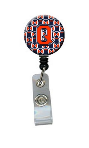 Letter Q Football Orange, Blue & White Retractable Badge Reel