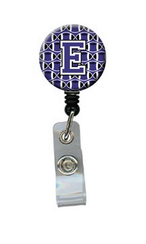 CJ1068-EBR Letter E Football Purple & White Retractable Badge Reel