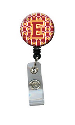 CJ1070-EBR Letter E Football Cardinal & Gold Retractable Badge Reel
