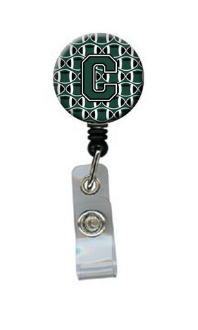 Letter C Football Green & White Retractable Badge Reel
