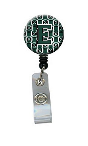CJ1071-EBR Letter E Football Green & White Retractable Badge Reel