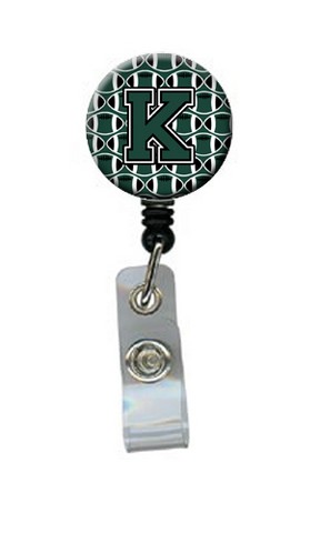 Letter K Football Green & White Retractable Badge Reel