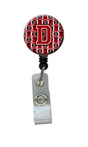 Letter D Football Red, Black & White Retractable Badge Reel