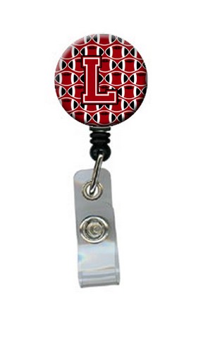 Letter L Football Red, Black & White Retractable Badge Reel