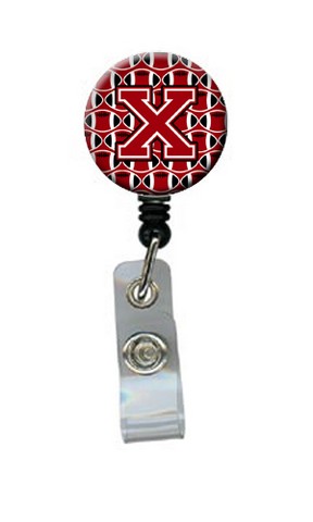 Letter X Football Red, Black & White Retractable Badge Reel