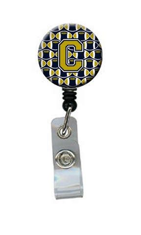 CJ1074-CBR Letter C Football Blue & Gold Retractable Badge Reel, 5 x 1 x 2 in.