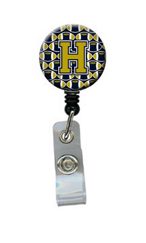 Letter H Football Blue & Gold Retractable Badge Reel, 5 x 1 x 2 in.