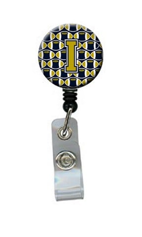CJ1074-IBR Letter I Football Blue & Gold Retractable Badge Reel, 5 x 1 x 2 in.
