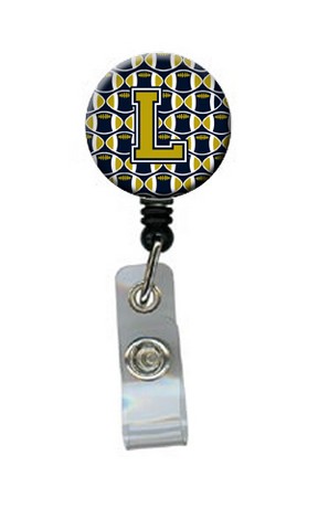 CJ1074-LBR Letter L Football Blue & Gold Retractable Badge Reel, 5 x 1 x 2 in.