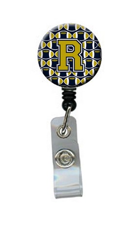 CJ1074-RBR Letter R Football Blue & Gold Retractable Badge Reel, 5 x 1 x 2 in.