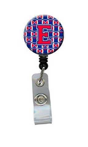CJ1076-EBR Letter E Football Harvard Crimson & Yale Blue Retractable Badge Reel