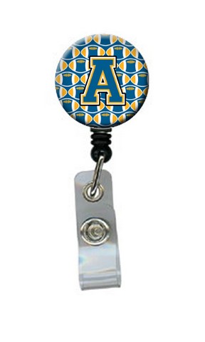CJ1077-ABR Letter A Football Blue & Gold Retractable Badge Reel, 5 x 1 x 2 in.