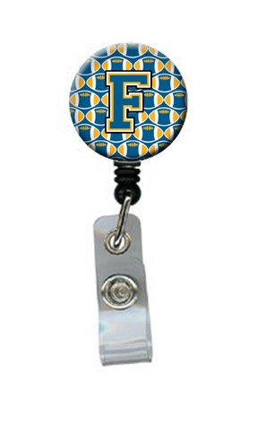CJ1077-FBR Letter F Football Blue & Gold Retractable Badge Reel, 5 x 1 x 2 in.
