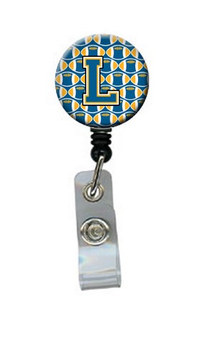 CJ1077-LBR Letter L Football Blue & Gold Retractable Badge Reel, 5 x 1 x 2 in.