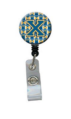 CJ1077-XBR Letter X Football Blue & Gold Retractable Badge Reel, 5 x 1 x 2 in.