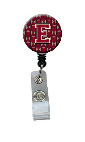 CJ1078-EBR Letter E Football Garnet & Gold Retractable Badge Reel