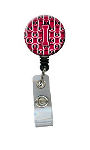 Letter I Football Crimson & White Retractable Badge Reel
