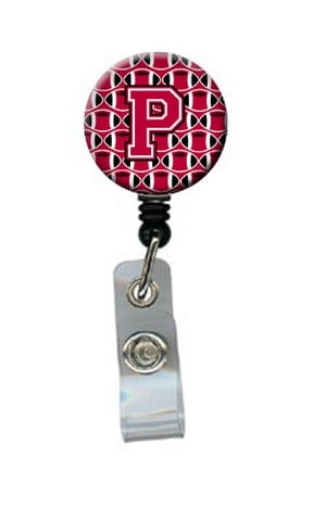 Letter P Football Crimson & White Retractable Badge Reel