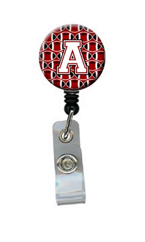 Letter A Football Cardinal & White Retractable Badge Reel - Cardinal & White